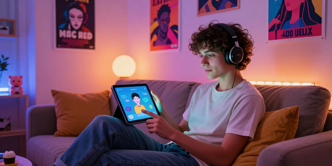 Engaging with sluts ai chatbot in a cozy, neon-lit space, conveying playful digital interaction.