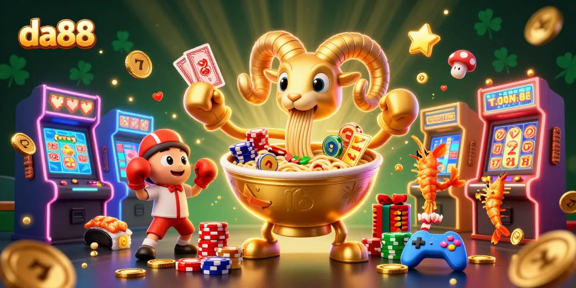 Engage with da88's thrilling gaming experience featuring animated casino characters and vibrant arcade elements.