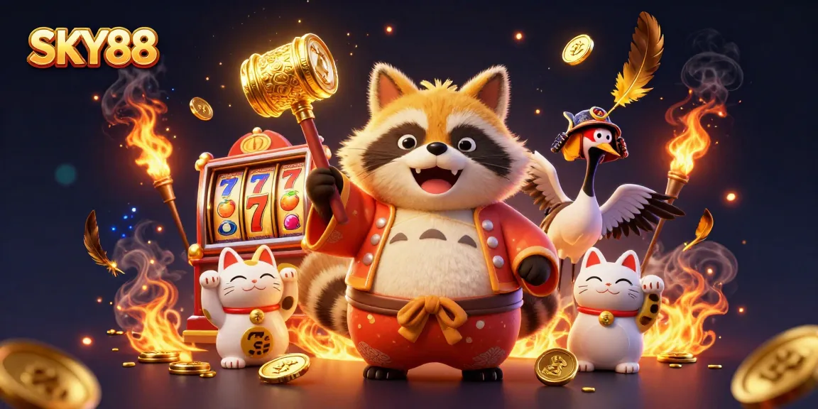 Play exciting slots at SKY88 with cheerful characters and vibrant casino elements.