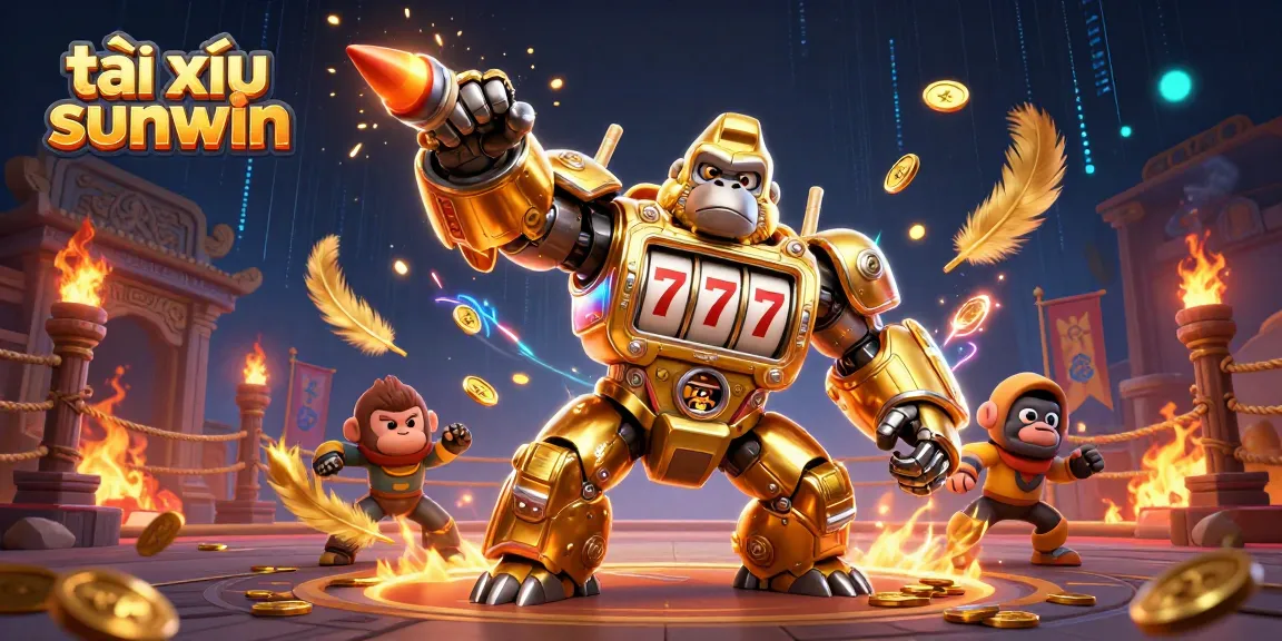Engage in exciting games of tài xỉu sunwin with a dynamic illustration of a golden gorilla mech