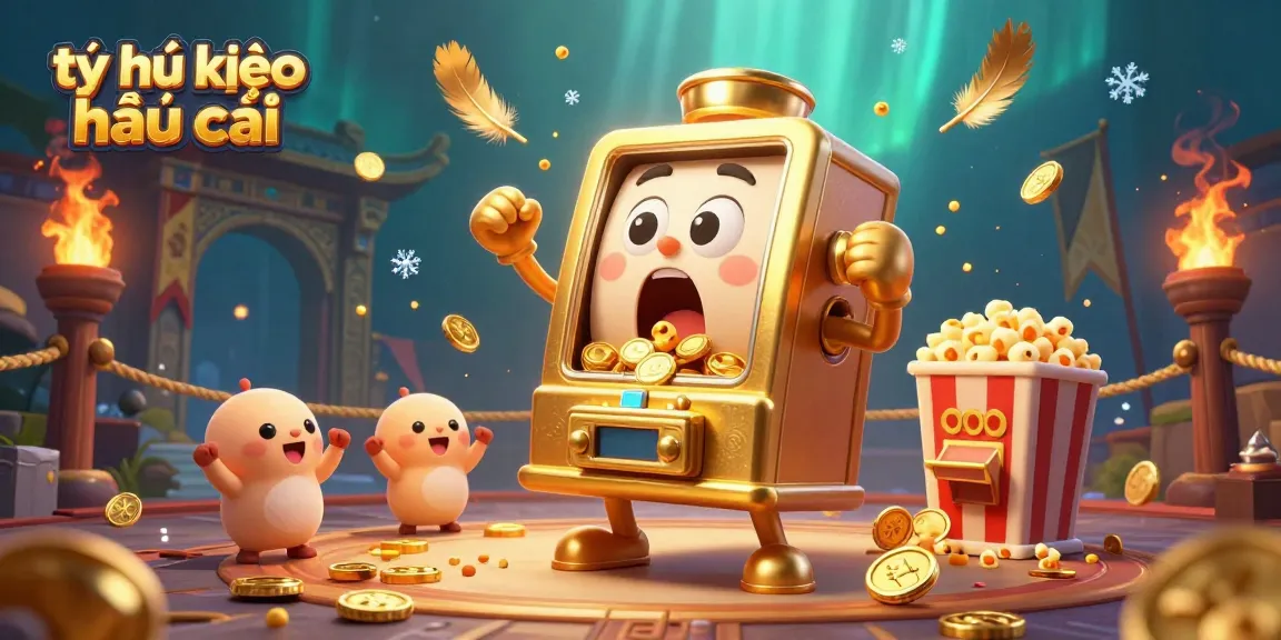 Engaging illustration of tỷ lệ kèo nhà cái showcasing a golden slot machine celebrating a jackpot.