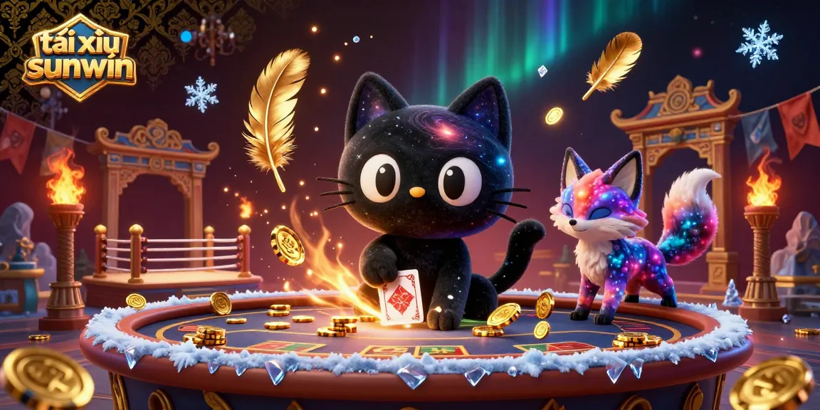 Engage in tài xỉu sunwin with a cosmic casino adventure featuring a black hole cat and nebula fox.