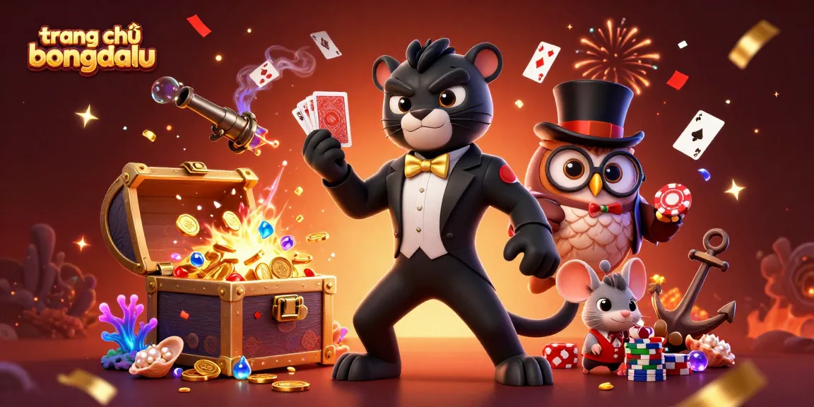 Engage with the electrifying atmosphere of trang chủ bongdalu as a stylish black panther deals cards amid a vibrant celebration of gems and poker chips.