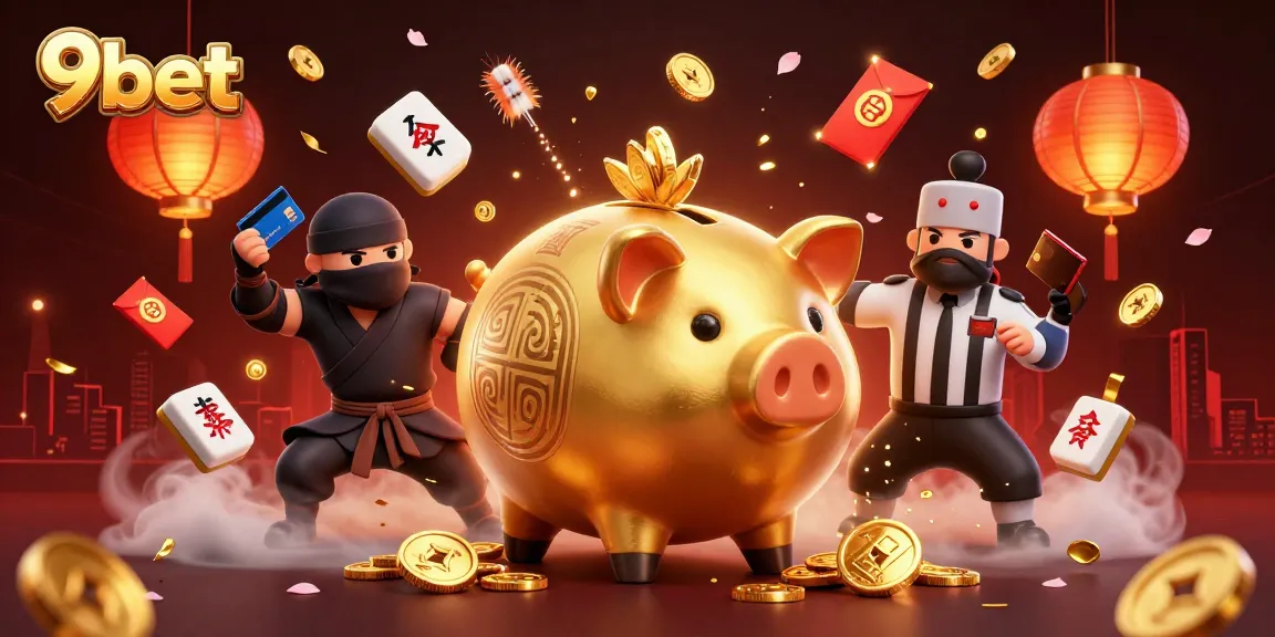 9bet champions excitement in gaming with a dynamic 3D scene featuring casino action, vibrant colors, and iconic characters.