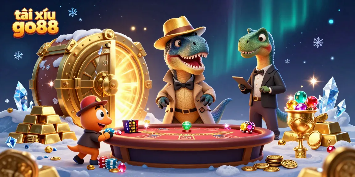 Experience the thrill of tài xỉu go88 gambling with a scheming velociraptor at a vibrant blackjack table.