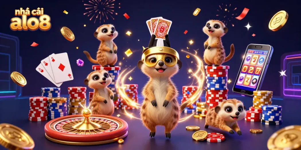 Experience the thrill of nhà cái alo8's vibrant casino operations with meerkats managing games and winning big.
