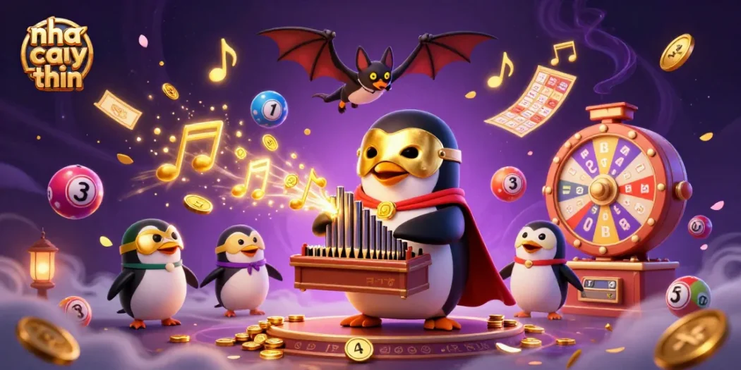 Experience thrilling moments with nha cai uy tin as a magical penguin plays organ shooting coins.