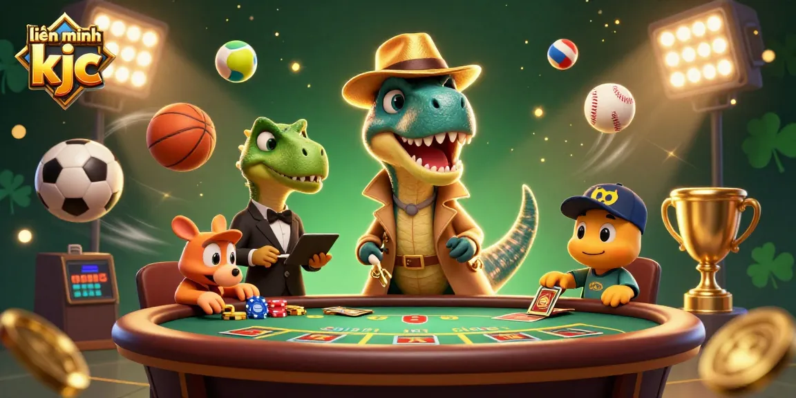 Experience vibrant action at the liên minh kjc blackjack table with animated dinosaurs scheming and gambling.