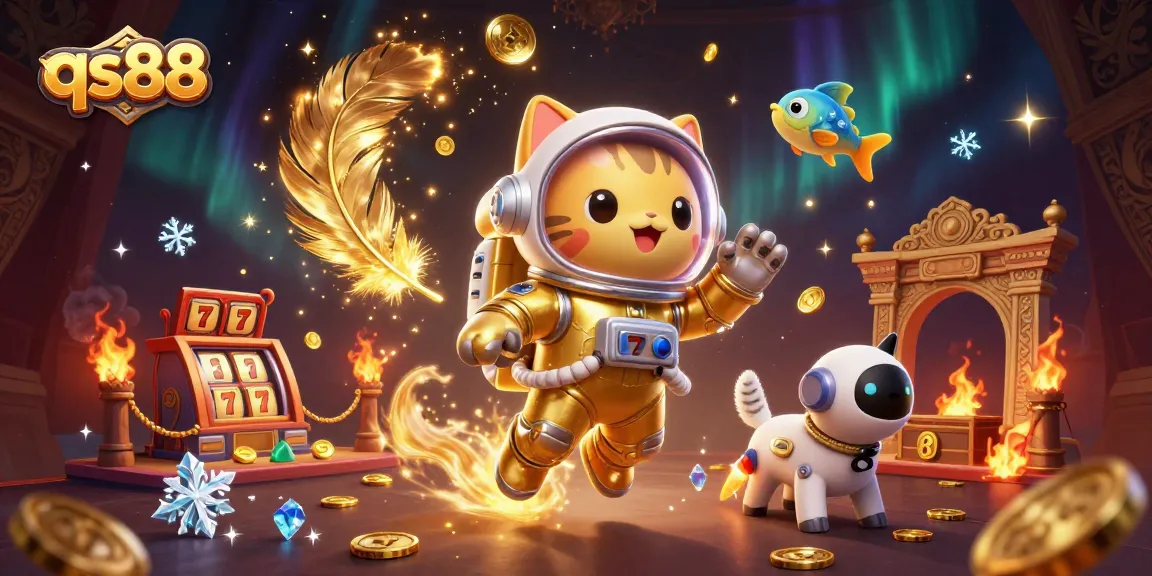 Experience thrilling jackpot moments at qs88 with a 3D astronaut cat and playful gaming elements.