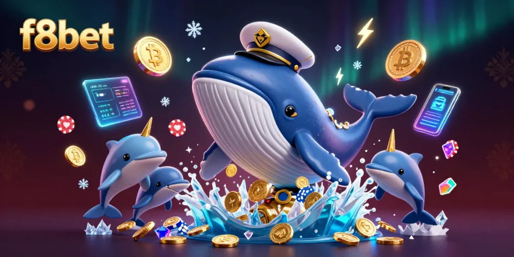 Experience f8bet's thrilling gaming world with whimsical characters and dynamic cryptocurrency elements.
