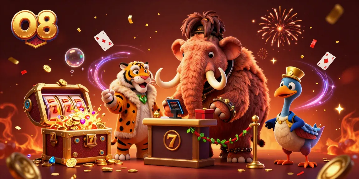 Enjoy exciting gaming adventures at O8 with a lively casino scene featuring engaging characters and elements.