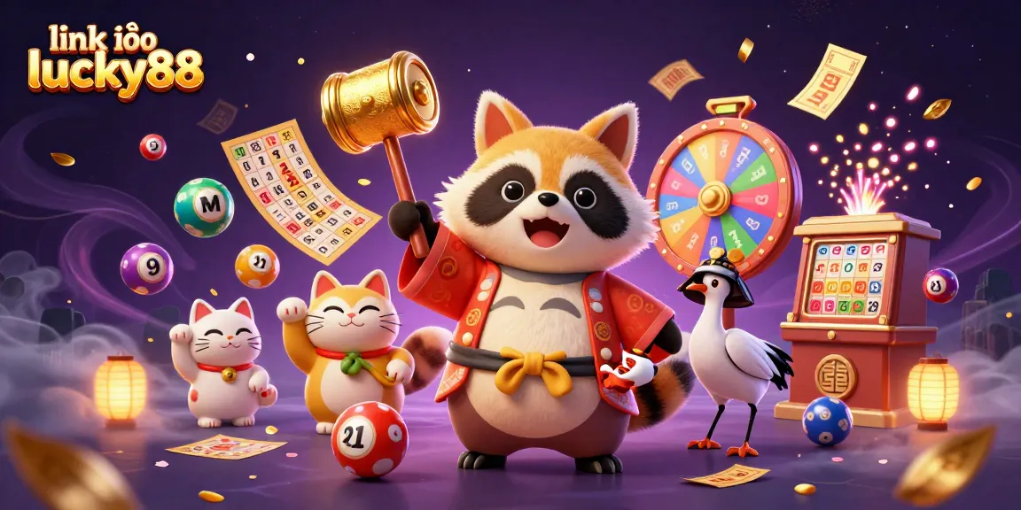 Experience link vào lucky88 with colorful lottery elements, cheerful characters, and exciting casino vibes.