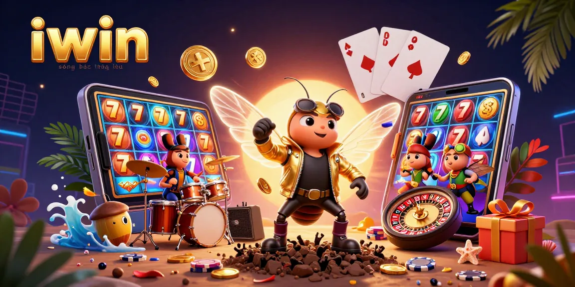 Experience excitement at iwin sòng bạc thượng lưu with a vibrant casino-themed illustration featuring animated characters and gaming elements.