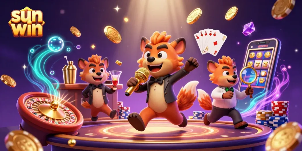 Engaging illustration of sun win with hyenas representing a lively casino environment.