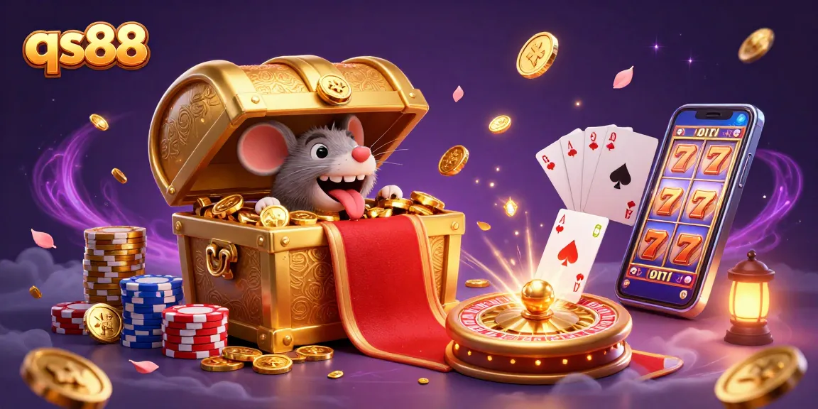 Play thrilling games at qs88 with a treasure chest leading adventurers to sparkling riches.