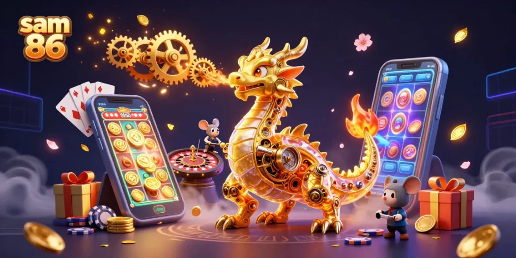 Experience thrill at sam 86 with golden dragon, vibrant slot games, and dynamic casino elements.