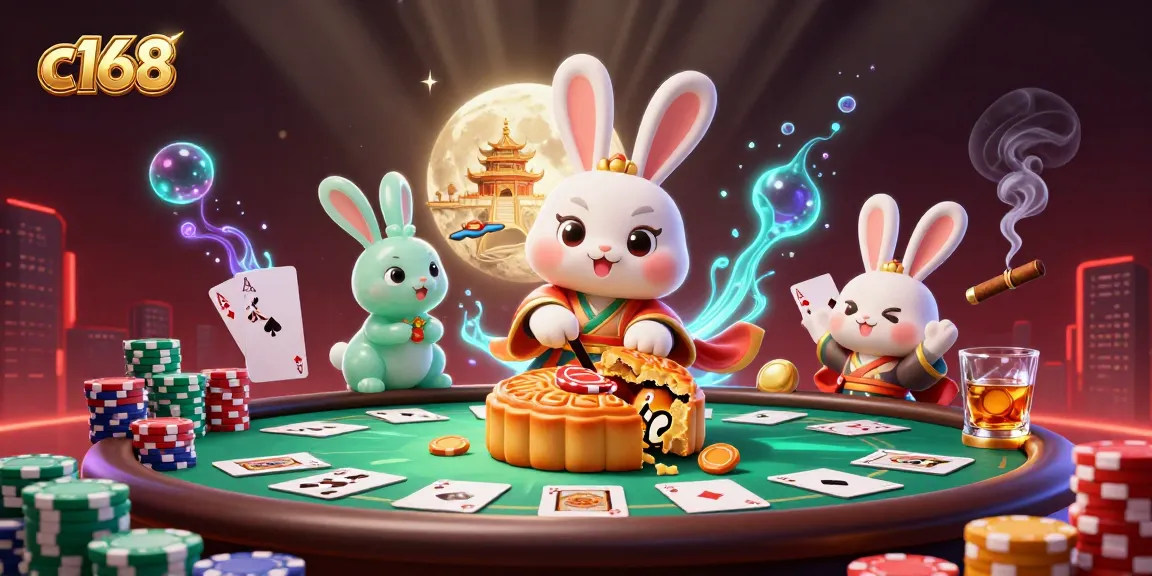 Experience the excitement at c168 with a lively casino scene featuring poker chips and vibrant characters.