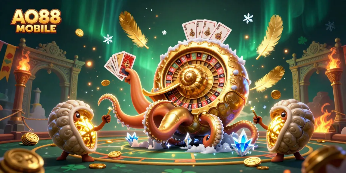 Engage in thrilling gameplay with AO88 MOBILE, featuring a vibrant 3D nautilus roulette scene.
