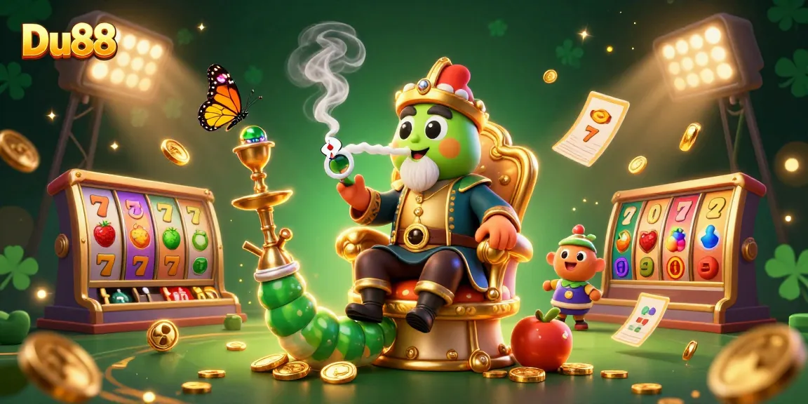 Experience thrilling casino fun with Du88 in this dynamic illustration, highlighting vibrant slot reels and gold coins.