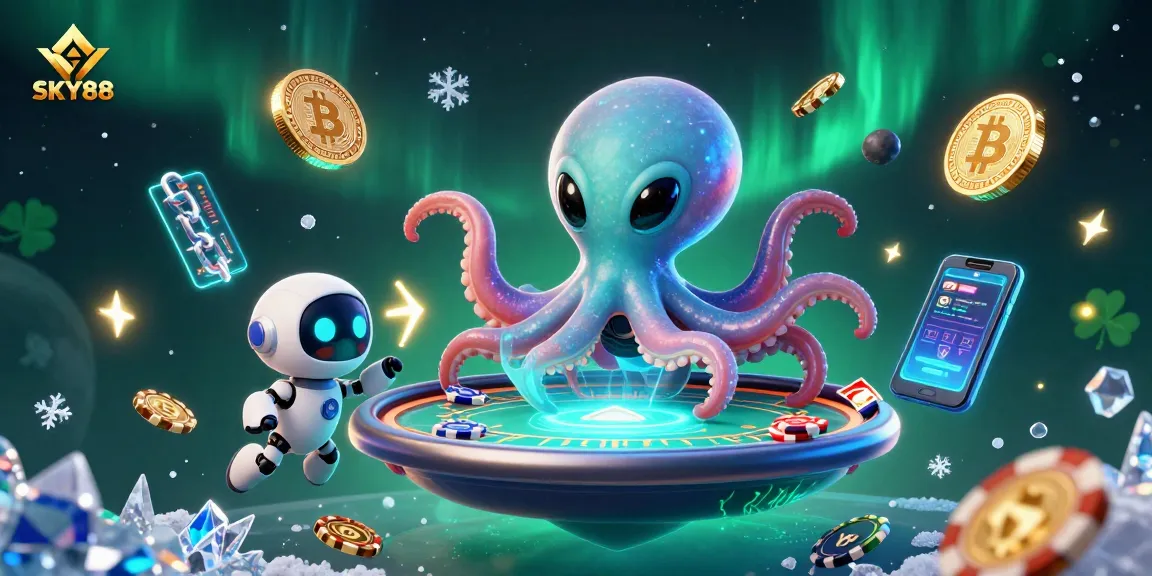 Engage with SKY88 at an exciting virtual poker table with vibrant cosmic themes and crypto elements.