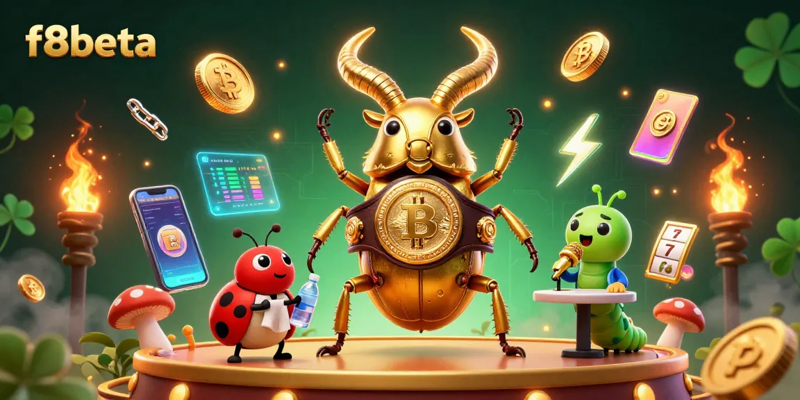 Bet big with f8beta's thrilling slots, highlighted by a dynamic 3D scene of a giant golden stag beetle ready to win.