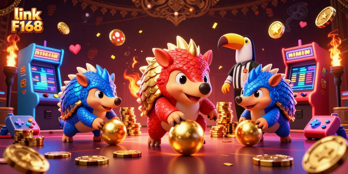 Experience thrilling gameplay with link F168, featuring rival pangolins in a casino-themed arena.