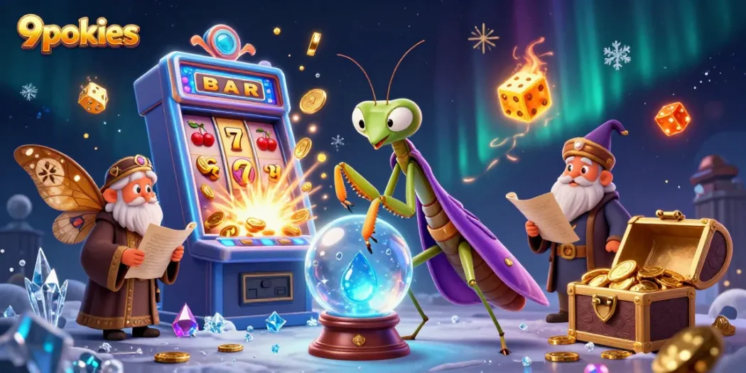 Discover exciting wins at 9pokies with vibrant casino elements and fortune tellers.