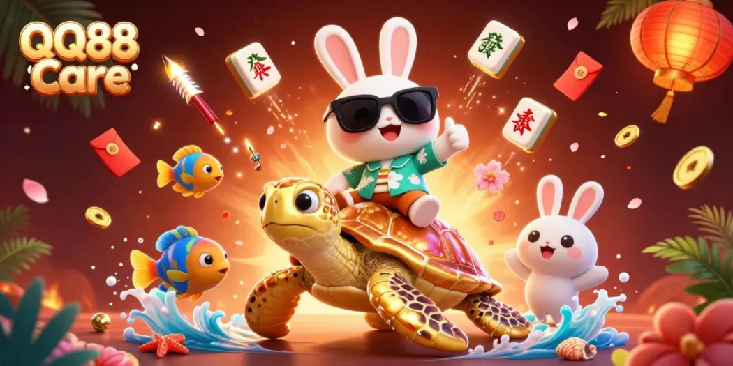 Experience thrilling gaming with QQ88 Care, as luck meets excitement in this captivating 3D scene.