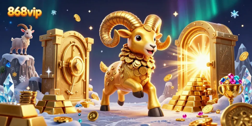Experience thrilling gaming excitement at 868vip with a vibrant golden ram and dynamic casino elements.