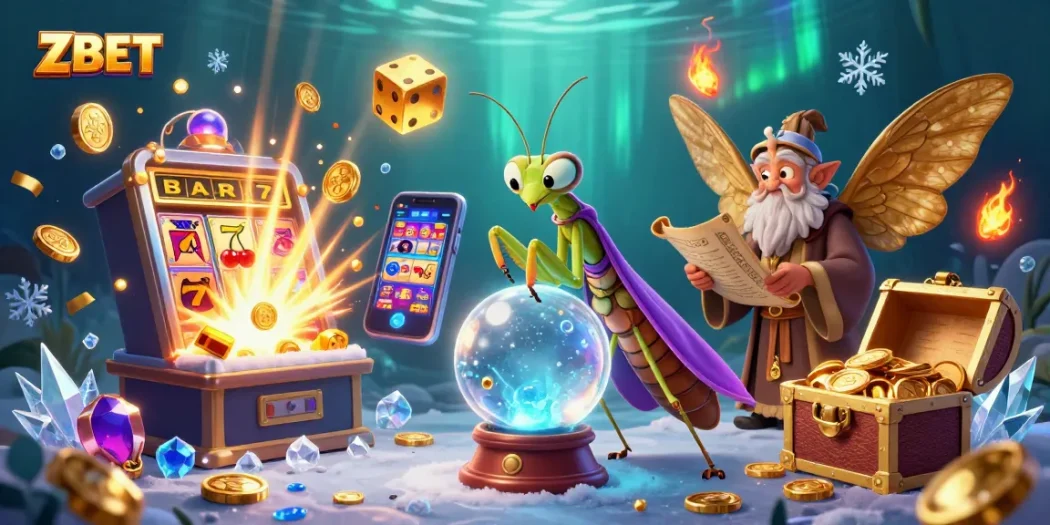 ZBET offers exciting gameplay with vibrant slot symbols and captivating fortune-telling characters.