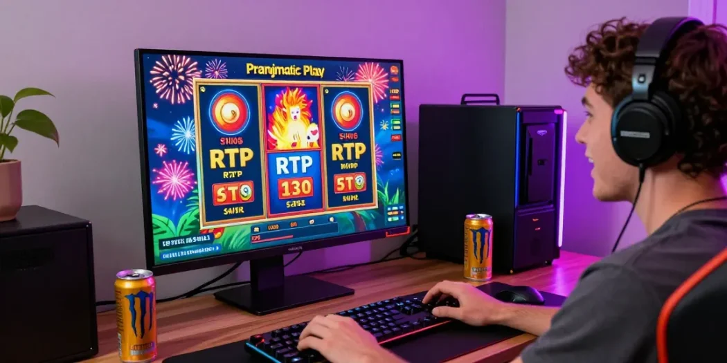 Engaging gaming setup showcasing exciting Pragmatic Play slot games on loket88 platform with colorful graphics and high RTP values.