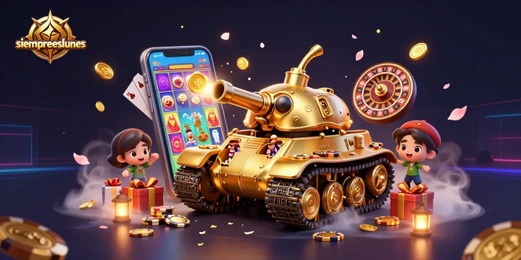 Engaging action scene featuring siempreeslunes with a colorful casino tank revealing vibrant gaming elements.