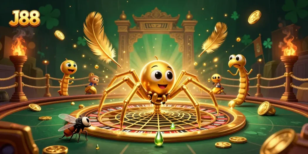 Experience thrilling bets at J88 with a dynamic 3D casino scene featuring animated characters.