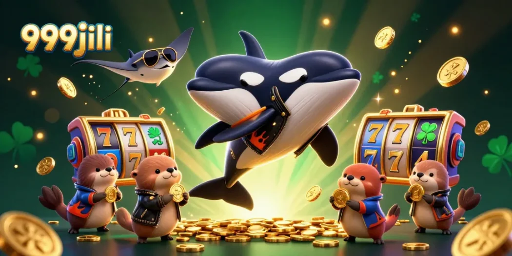 Experience exciting gaming with 999jili through dynamic slots and golden coin rewards in this vibrant illustration.
