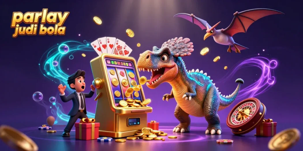 Engage with parlay judi bola through thrilling 3D characters and rich casino elements in a vibrant scene.